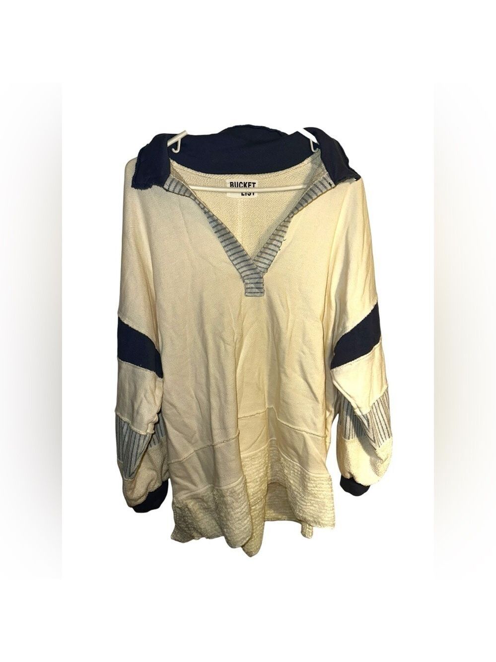 BUCKETLIST Brand French Terry Colorblock Collared Pullover Nautical - Picture 3 of 8